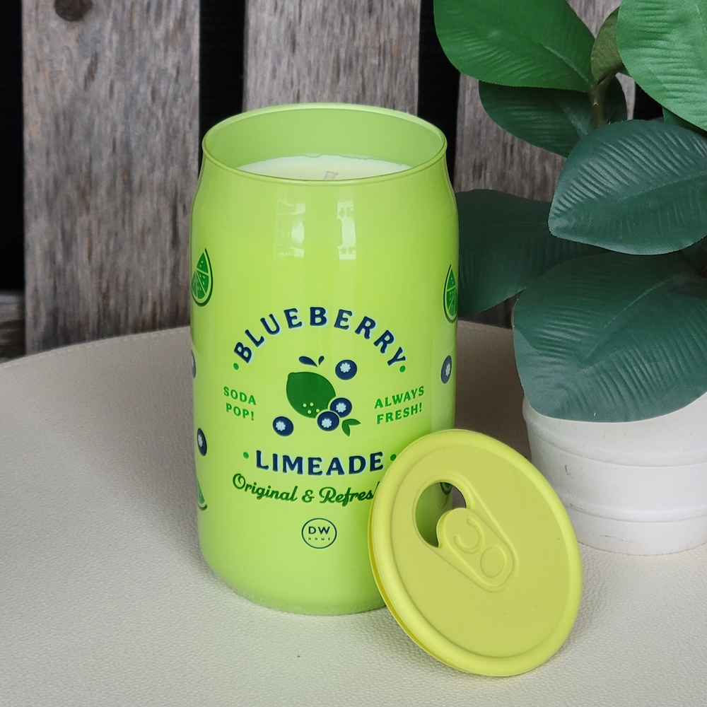 Blueberry Limeade Candle - Bright Green Soda Can Glass Glass Vessel Silicone Lid